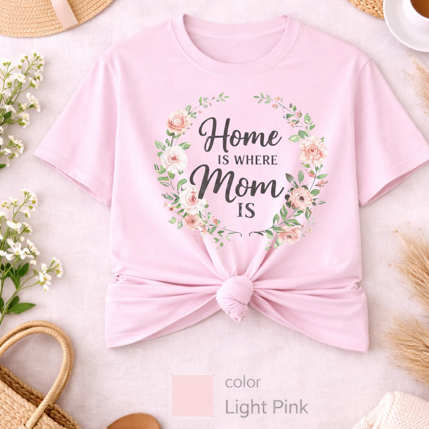 Home Is Where Mom is T-Shirt, Cute Mom Tee, Best seller shirt, Gift for her, Floral Mom Shirt, Floral tee, Mom gift idea, Mother's  Day Gift