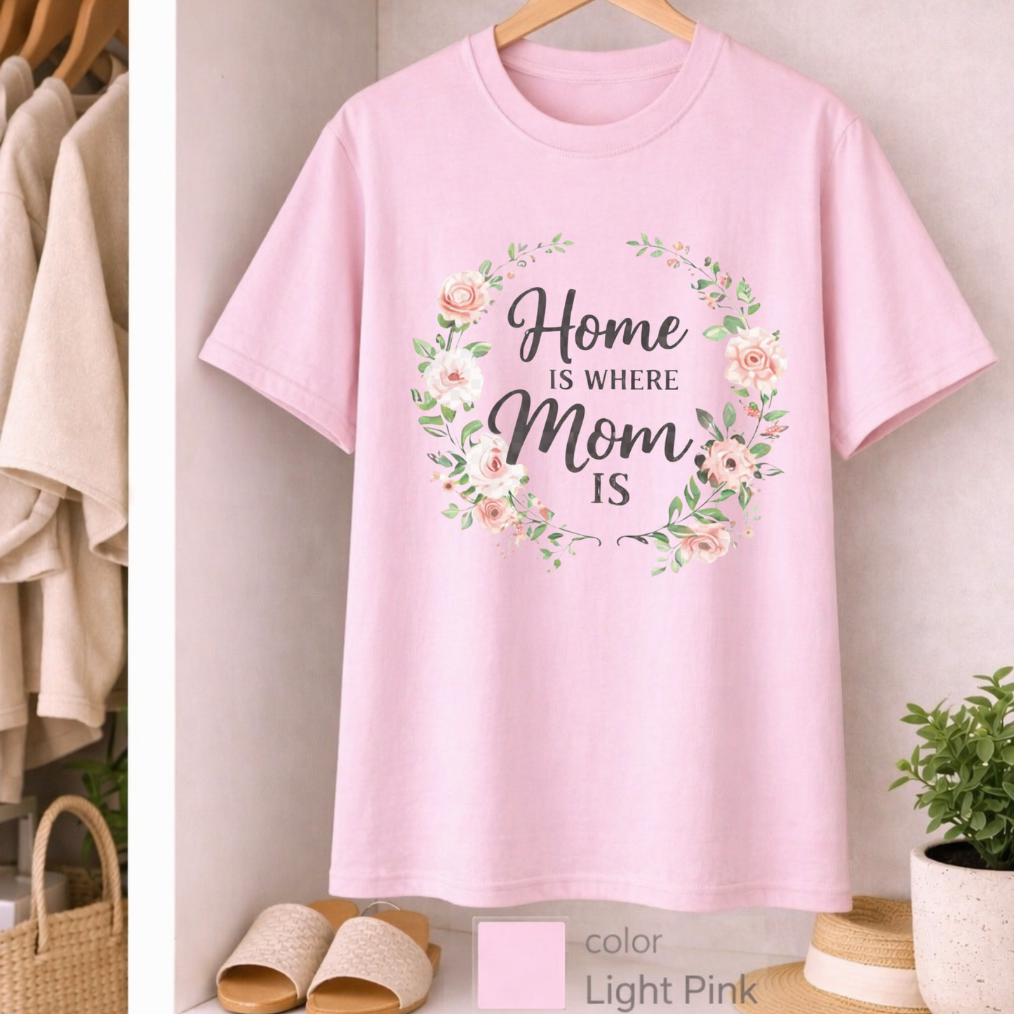 Home Is Where Mom is T-Shirt, Cute Mom Tee, Best seller shirt, Gift for her, Floral Mom Shirt, Floral tee, Mom gift idea, Mother's  Day Gift
