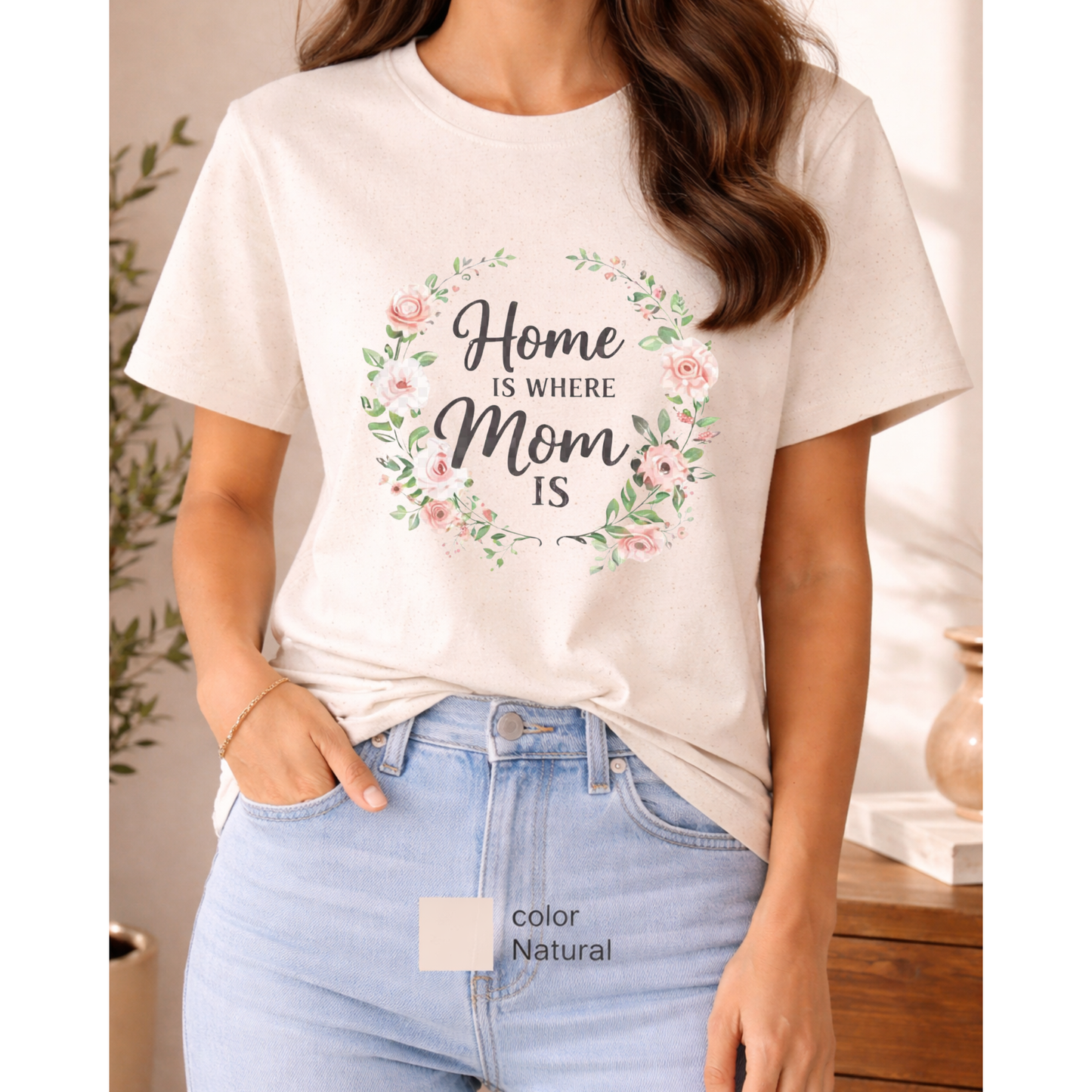 Home Is Where Mom is T-Shirt, Cute Mom Tee, Best seller shirt, Gift for her, Floral Mom Shirt, Floral tee, Mom gift idea, Mother's  Day Gift