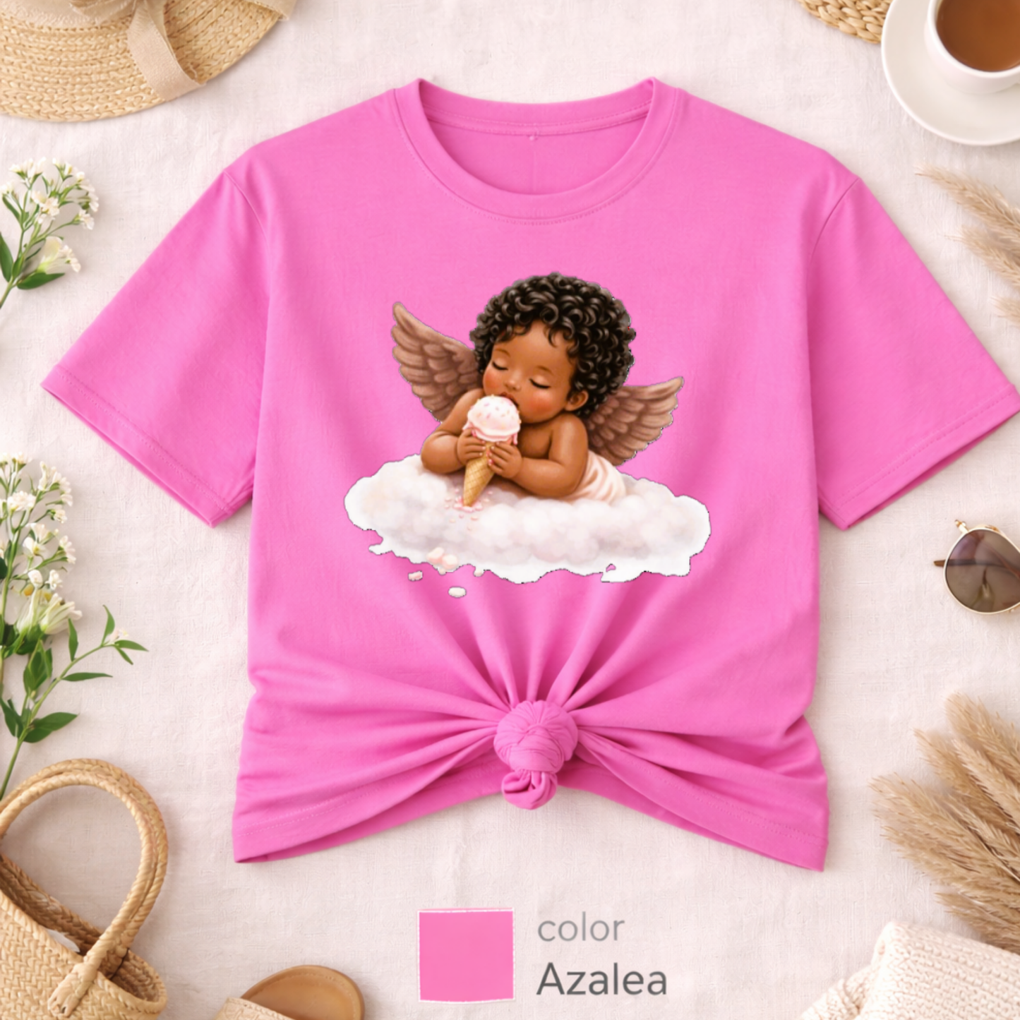 Angel Baby T-Shirt, Christian shirt, black angel , pink girl shirt, Religious Shirt, Faith Shirt, Gift For Christian, Trendy Tee, Gift For Her, flower shirt