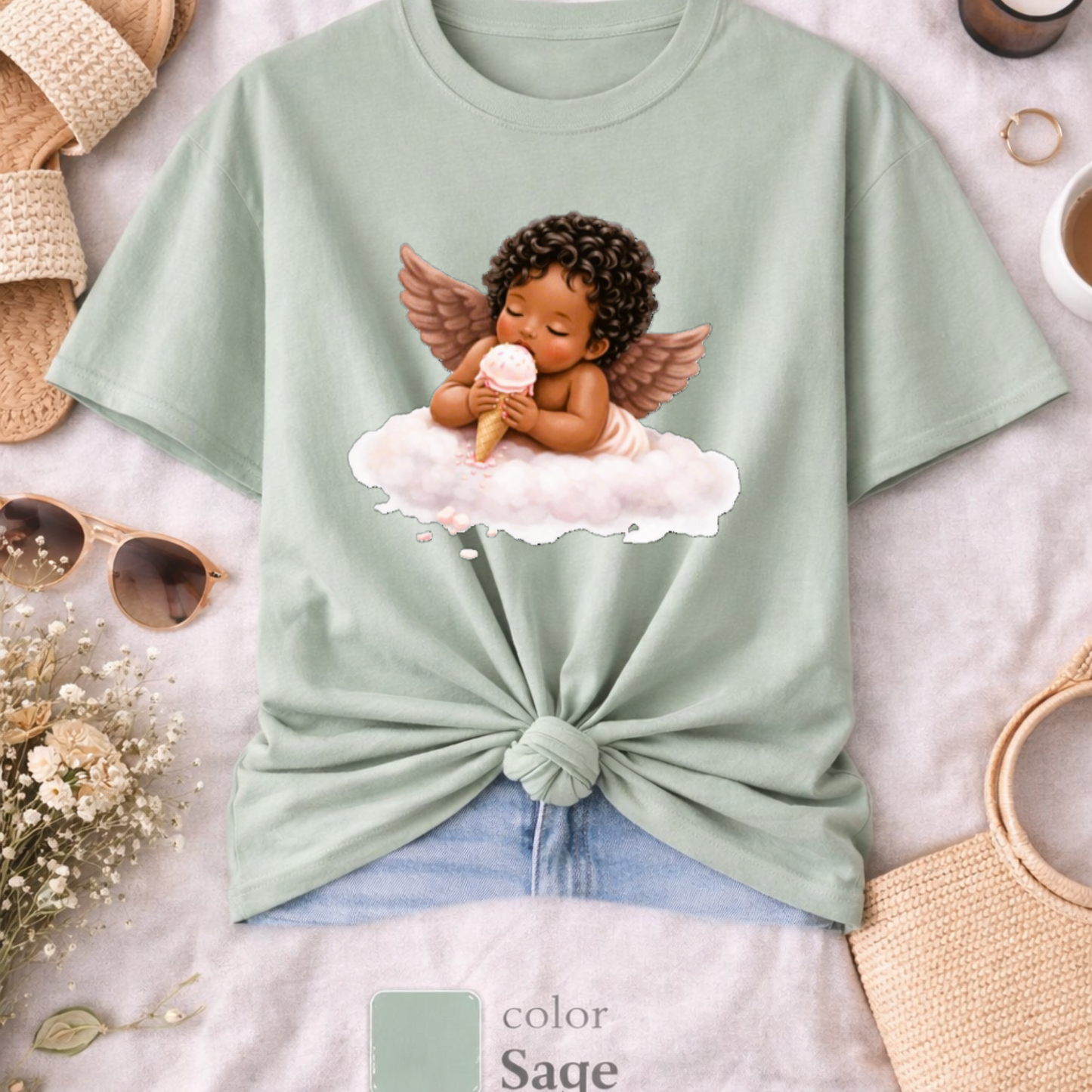 Angel Baby T-Shirt, Christian shirt, black angel , pink girl shirt, Religious Shirt, Faith Shirt, Gift For Christian, Trendy Tee, Gift For Her, flower shirt