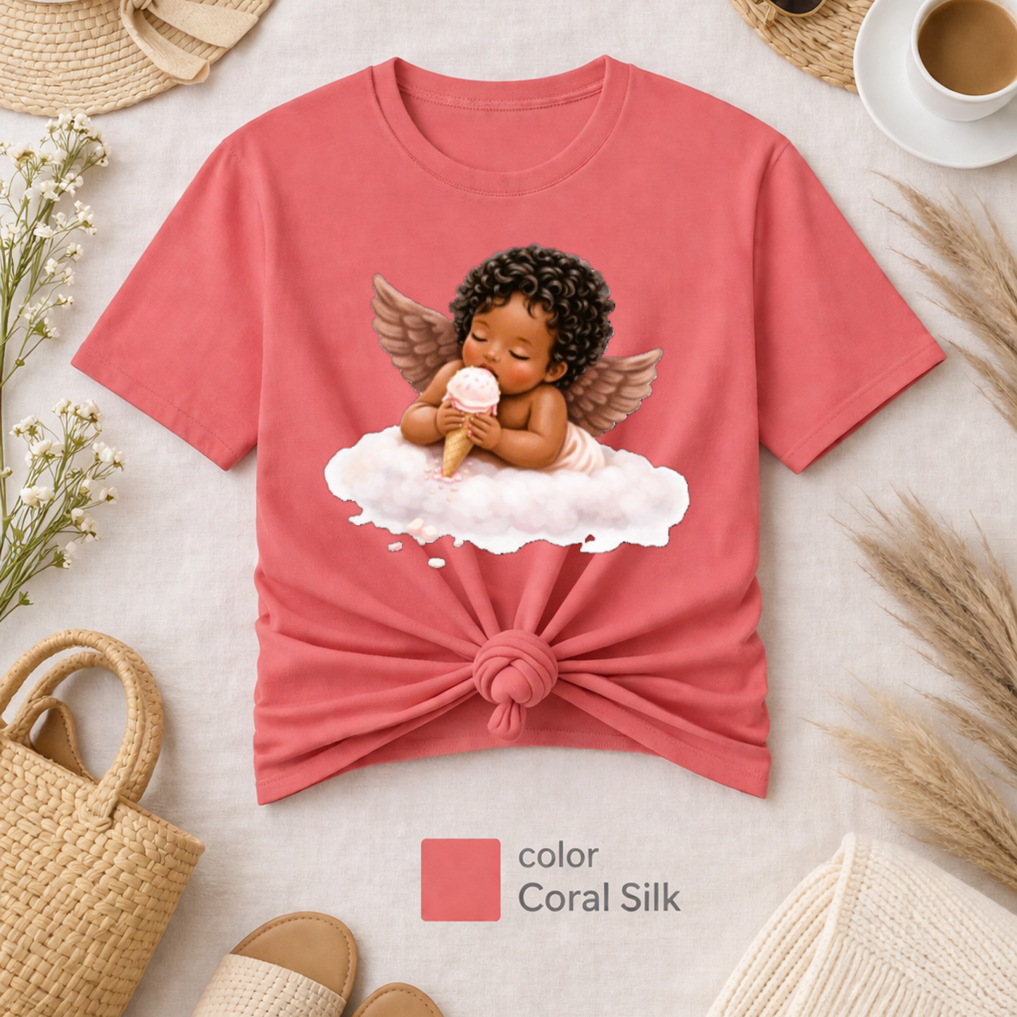 Angel Baby T-Shirt, Christian shirt, black angel , pink girl shirt, Religious Shirt, Faith Shirt, Gift For Christian, Trendy Tee, Gift For Her, flower shirt
