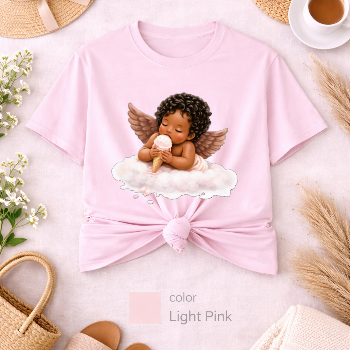 Angel Baby T-Shirt, Christian shirt, black angel , pink girl shirt, Religious Shirt, Faith Shirt, Gift For Christian, Trendy Tee, Gift For Her, flower shirt