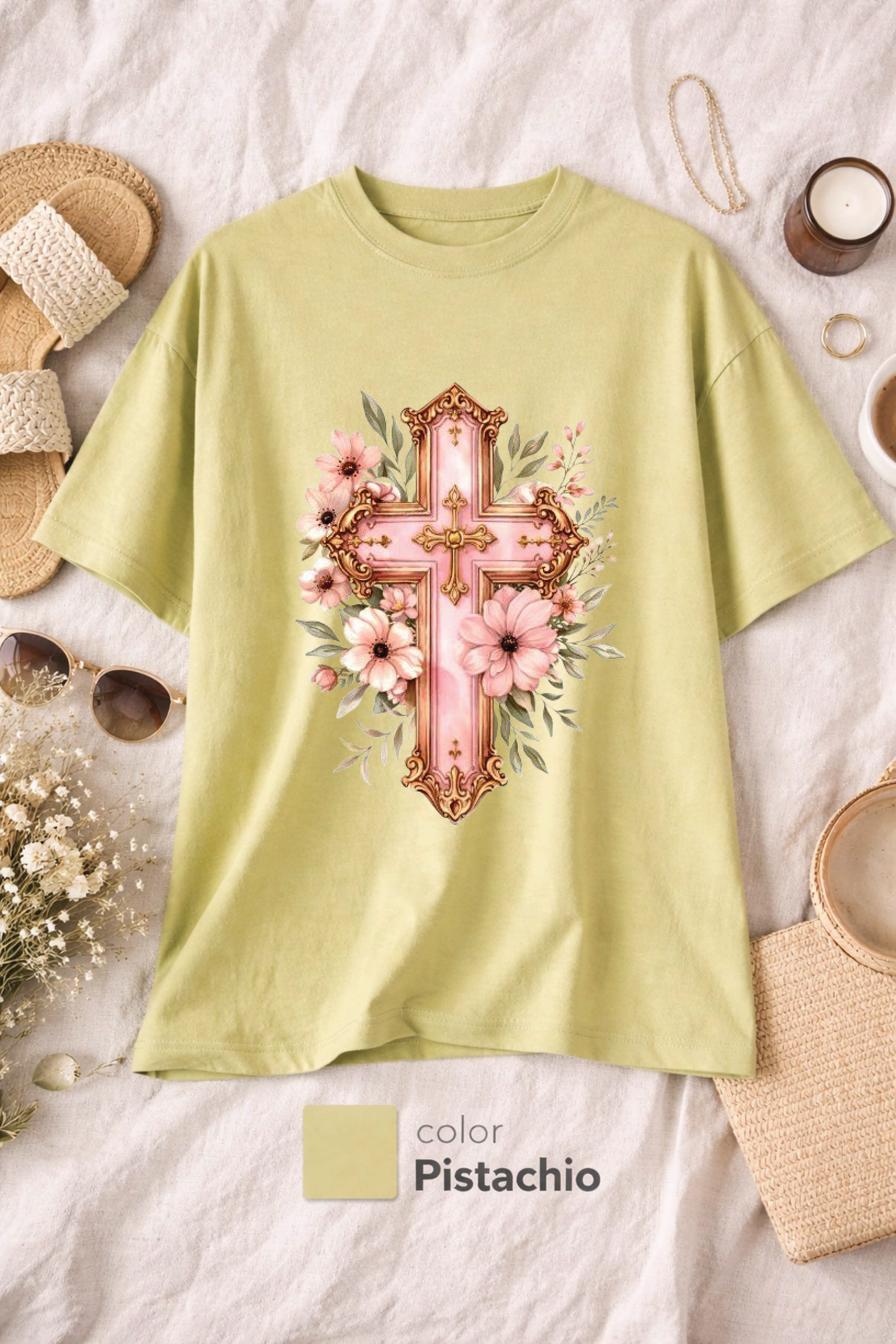 Pink Floral Cross T-Shirt, Christian Cross Tee, Religion shirt, Faith Shirt, Gift for Her, girly aesthetic, flower t-shirt, pink girl shirt