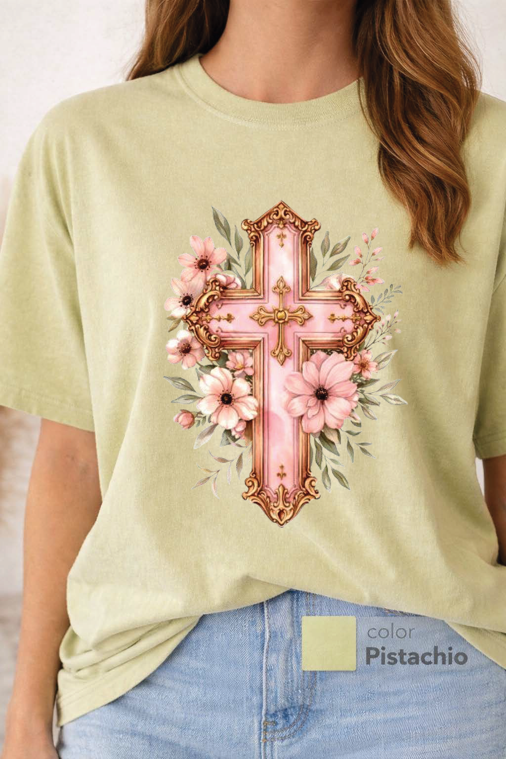Pink Floral Cross T-Shirt, Christian Cross Tee, Religion shirt, Faith Shirt, Gift for Her, girly aesthetic, flower t-shirt, pink girl shirt