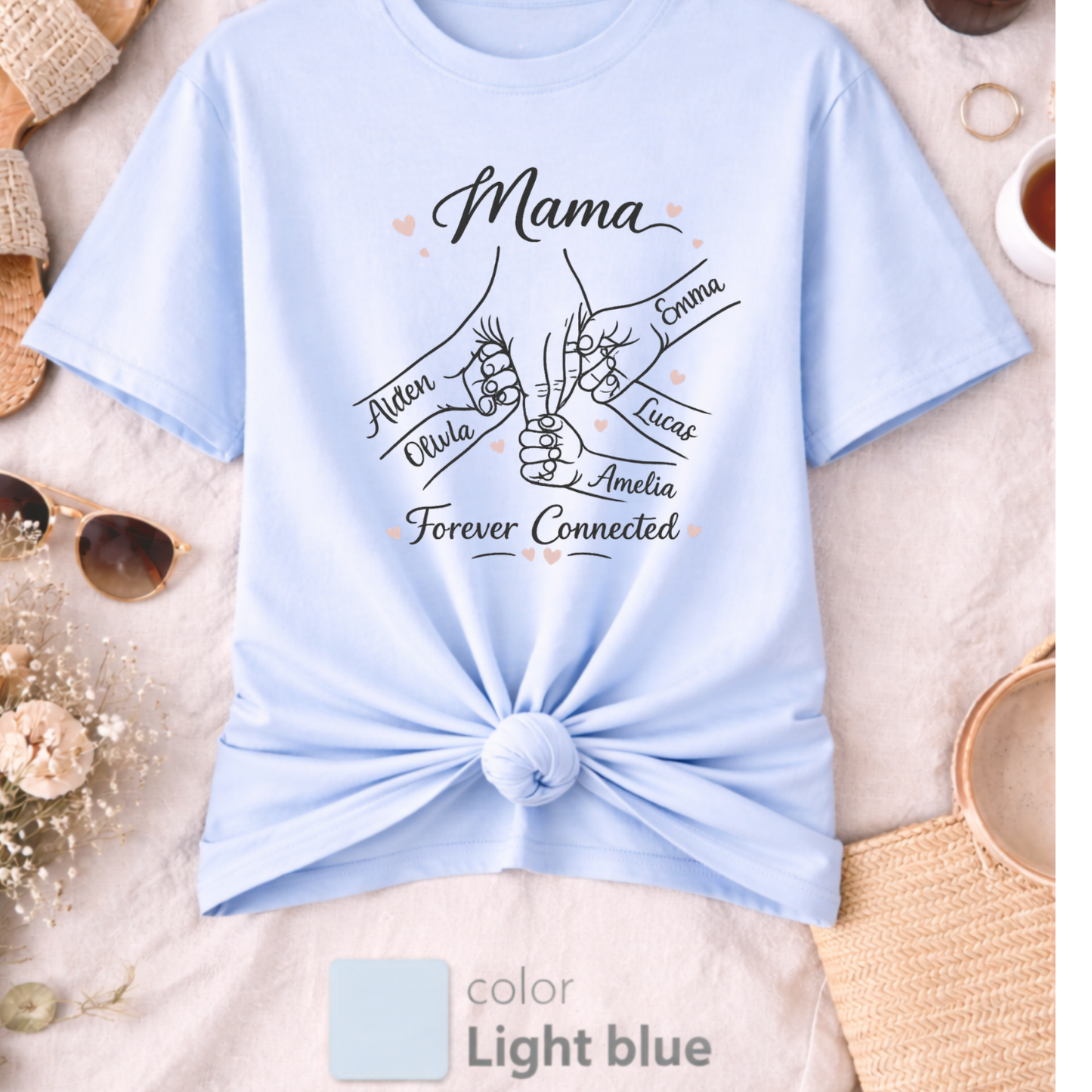 Custom Mom Shirt 1-5 names and wordings, Personalized Mom hand shirt, Family tee. mom gift, Mom birthdays, Grandma gifts, Mother's Day gift