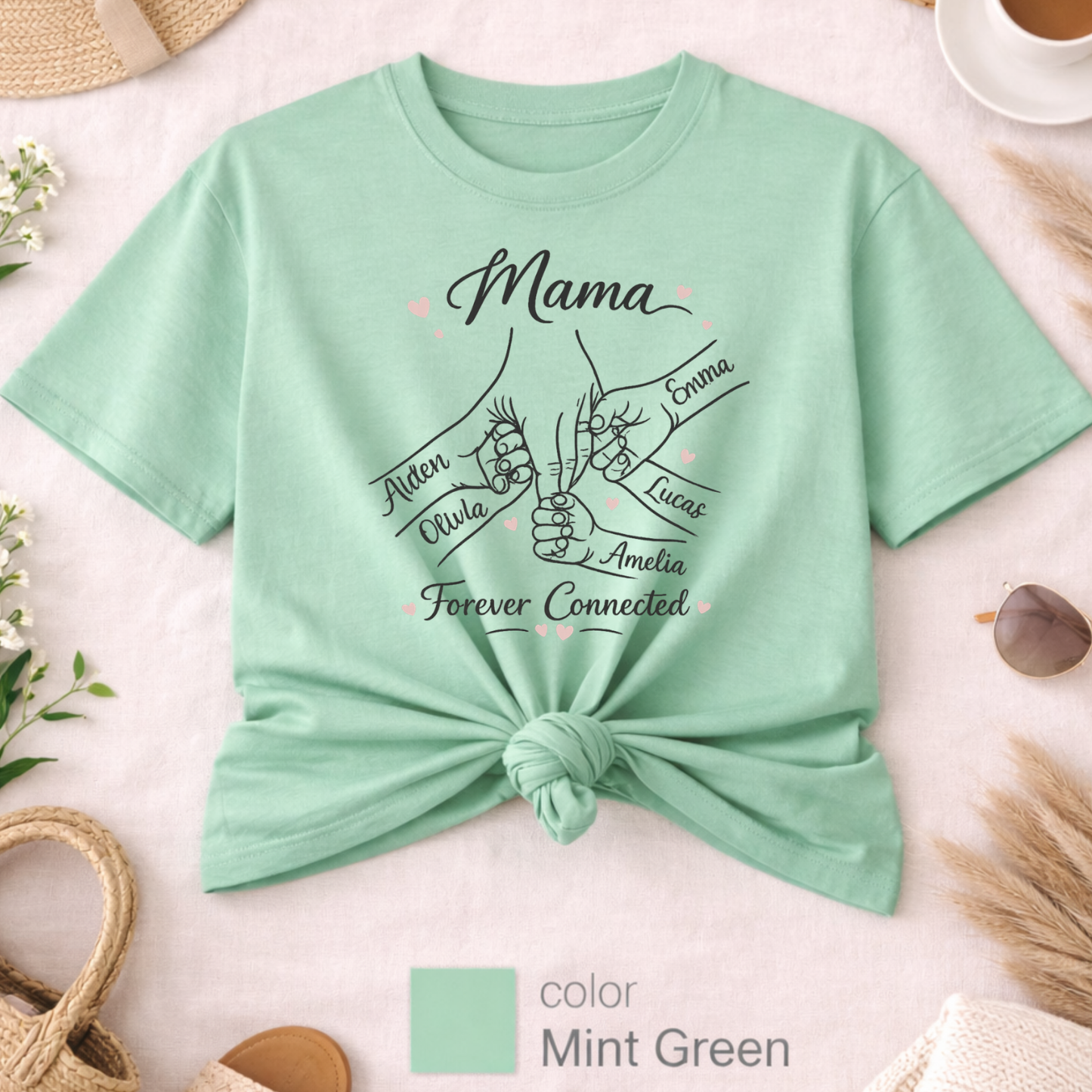 Custom Mom Shirt 1-5 names and wordings, Personalized Mom hand shirt, Family tee. mom gift, Mom birthdays, Grandma gifts, Mother's Day gift