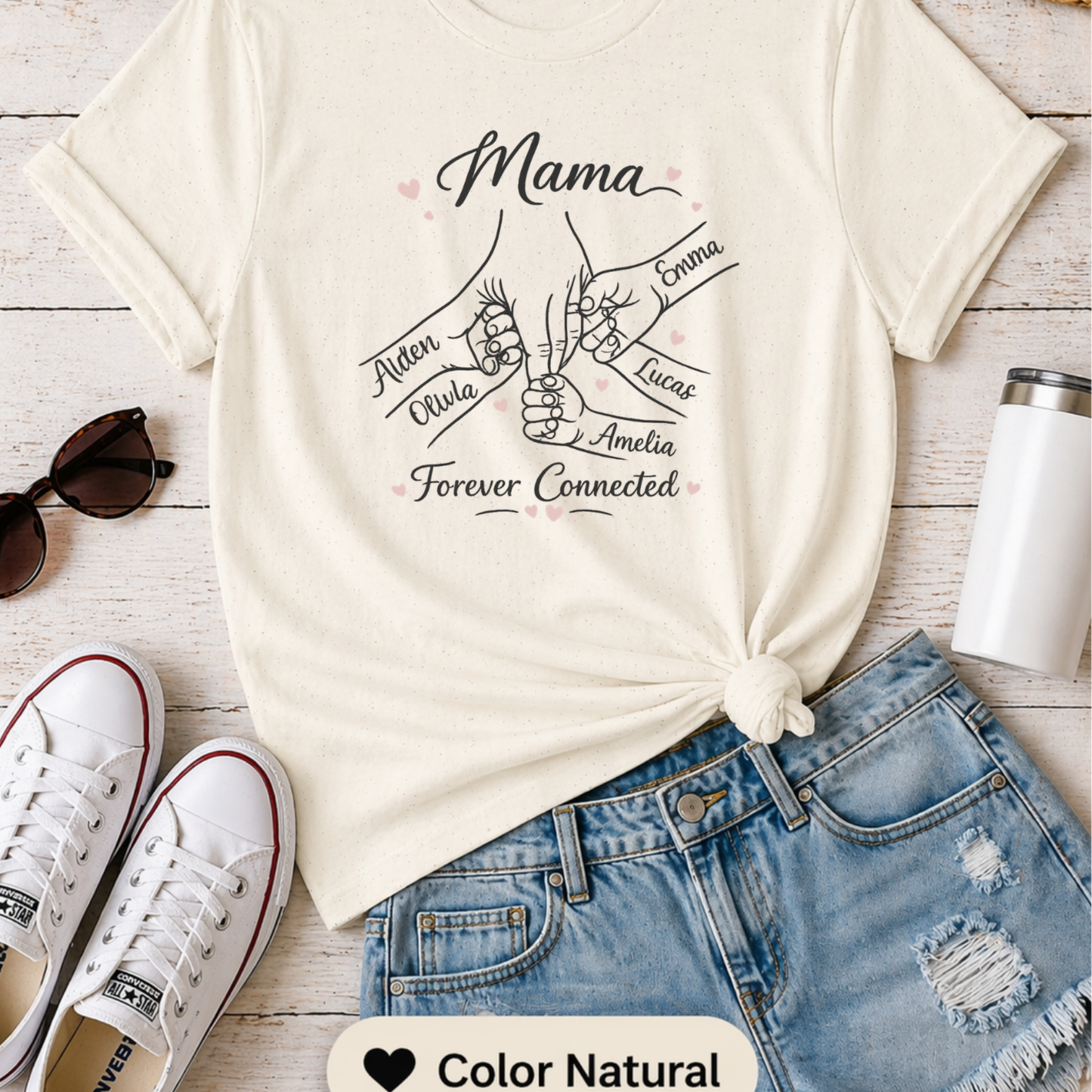 Custom Mom Shirt 1-5 names and wordings, Personalized Mom hand shirt, Family tee. mom gift, Mom birthdays, Grandma gifts, Mother's Day gift