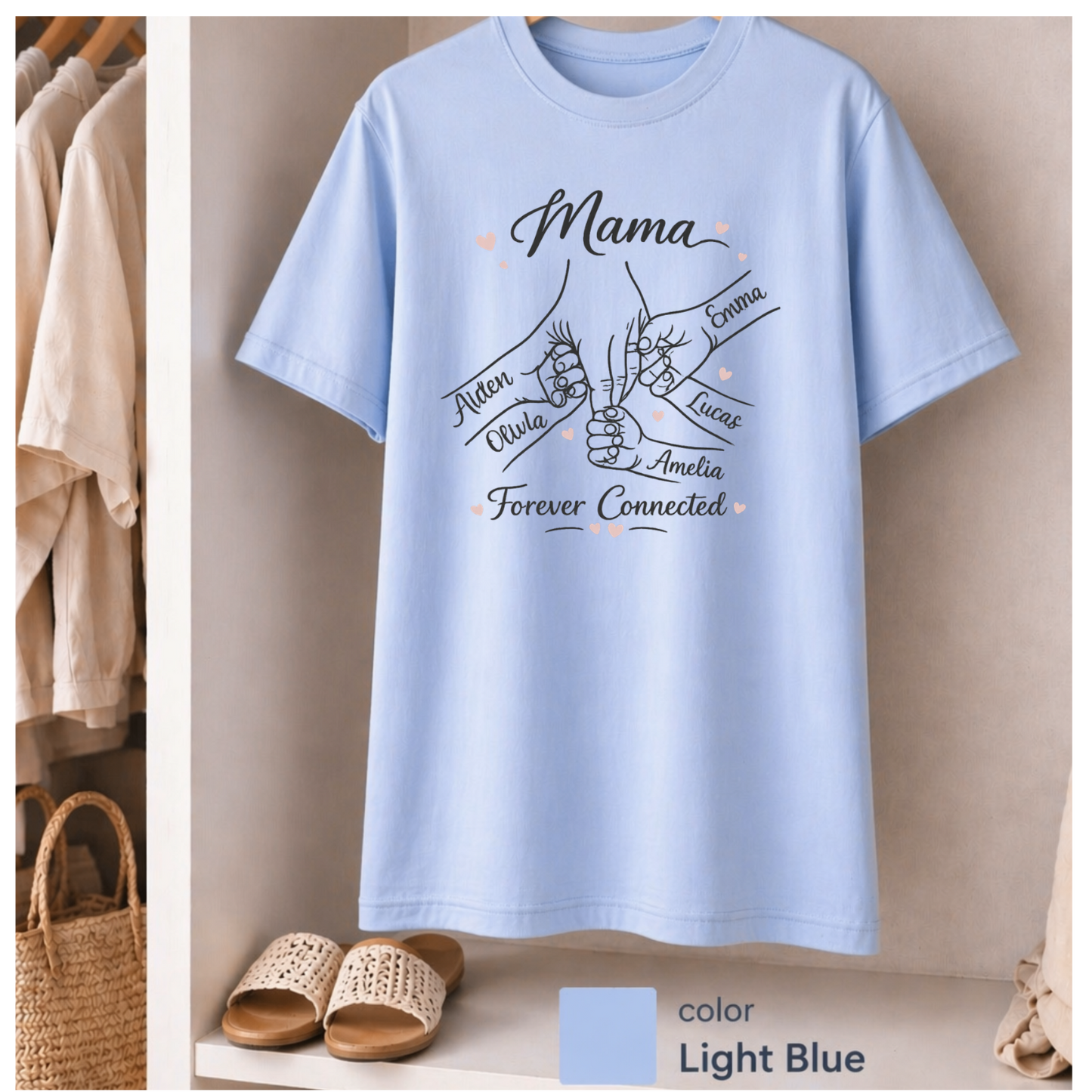 Custom Mom Shirt 1-5 names and wordings, Personalized Mom hand shirt, Family tee. mom gift, Mom birthdays, Grandma gifts, Mother's Day gift
