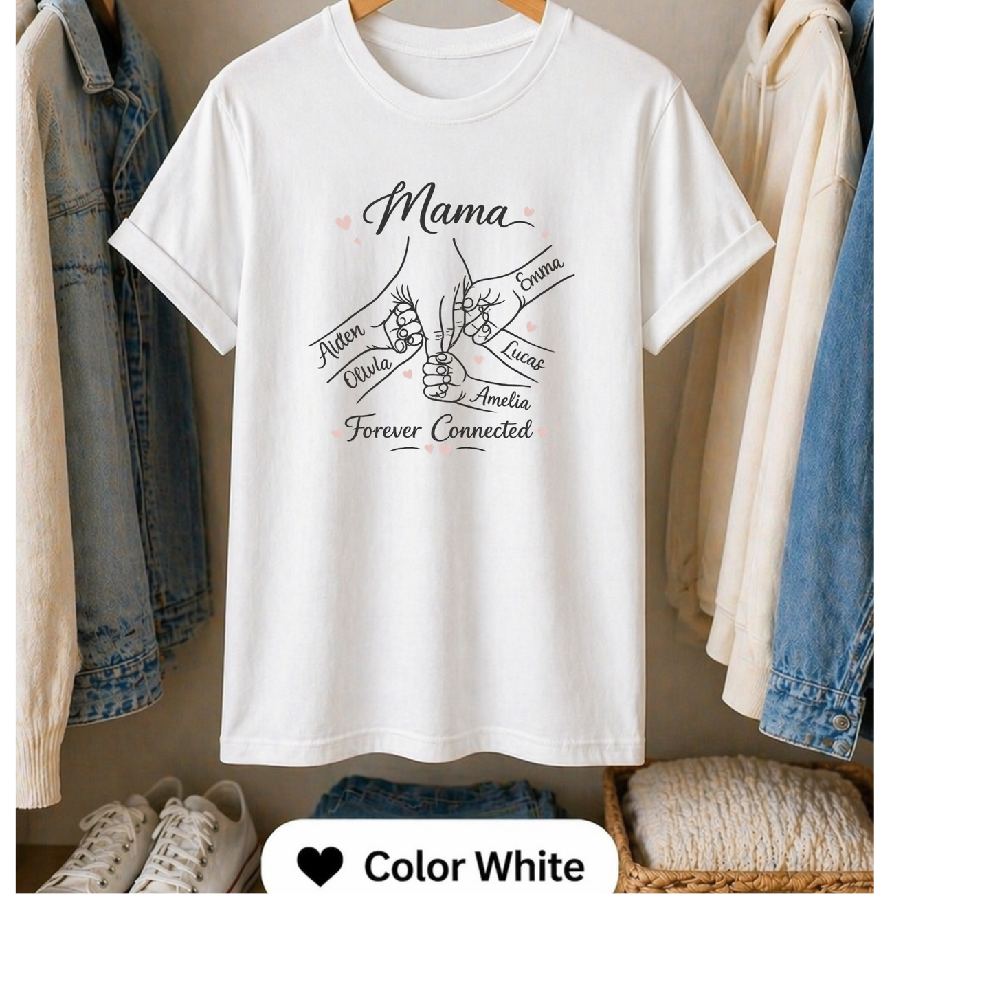 Custom Mom Shirt 1-5 names and wordings, Personalized Mom hand shirt, Family tee. mom gift, Mom birthdays, Grandma gifts, Mother's Day gift