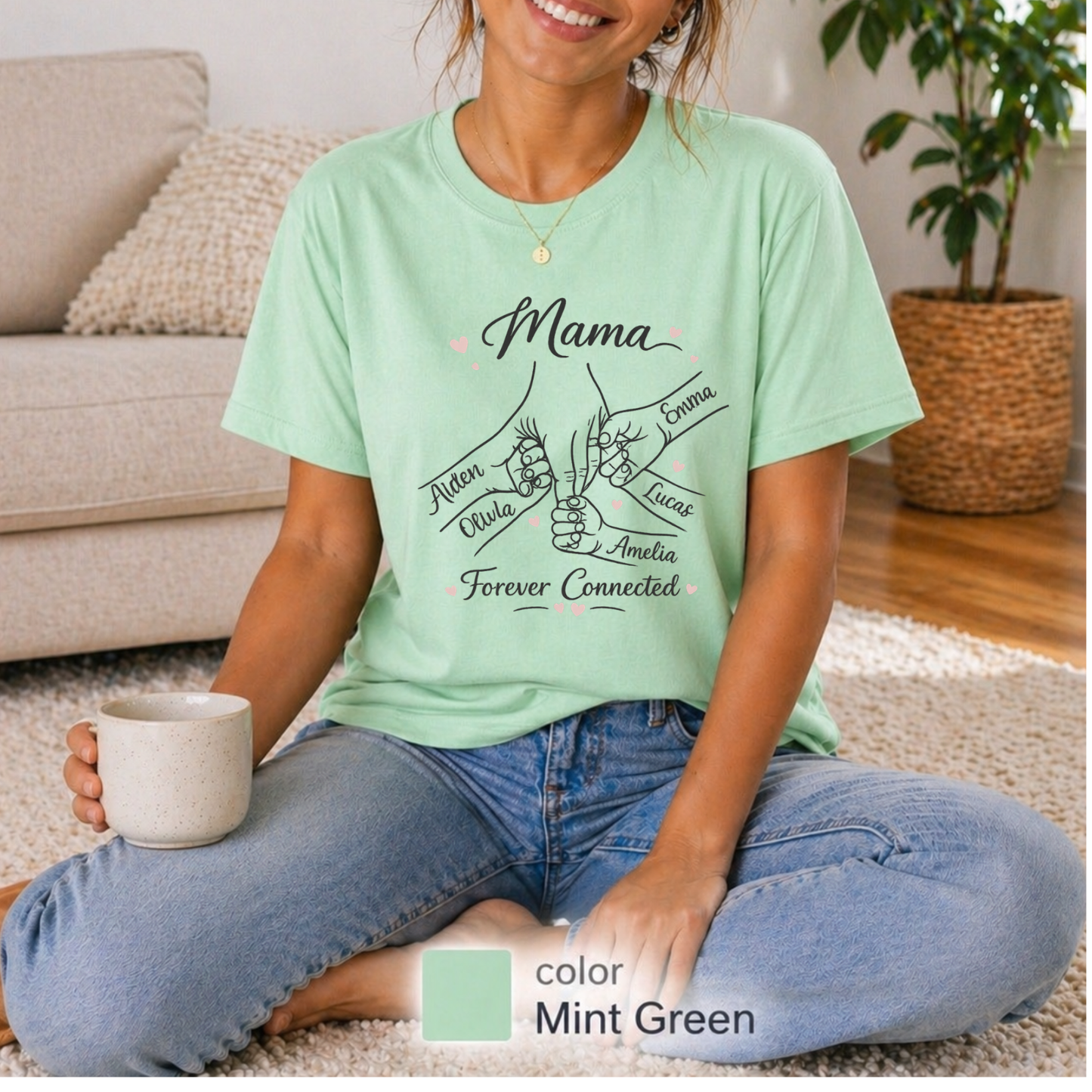 Custom Mom Shirt 1-5 names and wordings, Personalized Mom hand shirt, Family tee. mom gift, Mom birthdays, Grandma gifts, Mother's Day gift