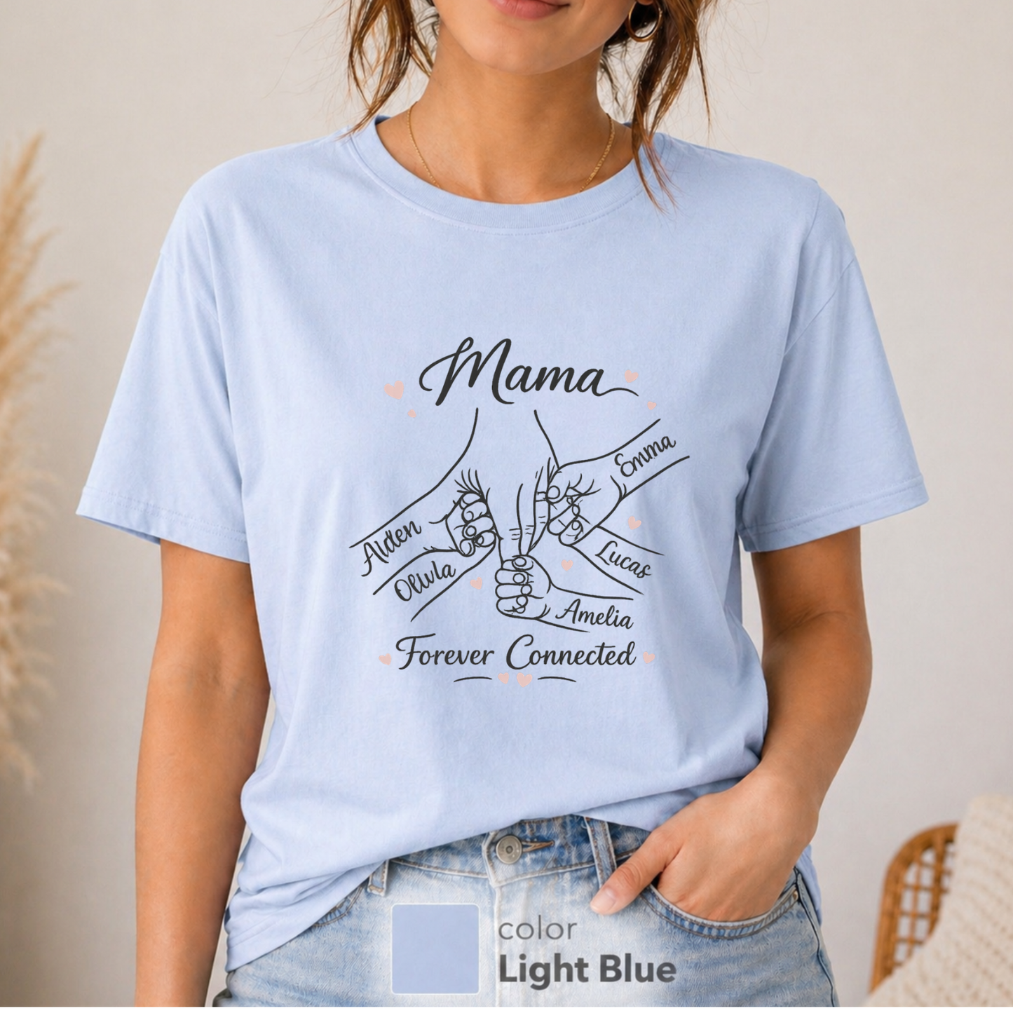 Custom Mom Shirt 1-5 names and wordings, Personalized Mom hand shirt, Family tee. mom gift, Mom birthdays, Grandma gifts, Mother's Day gift