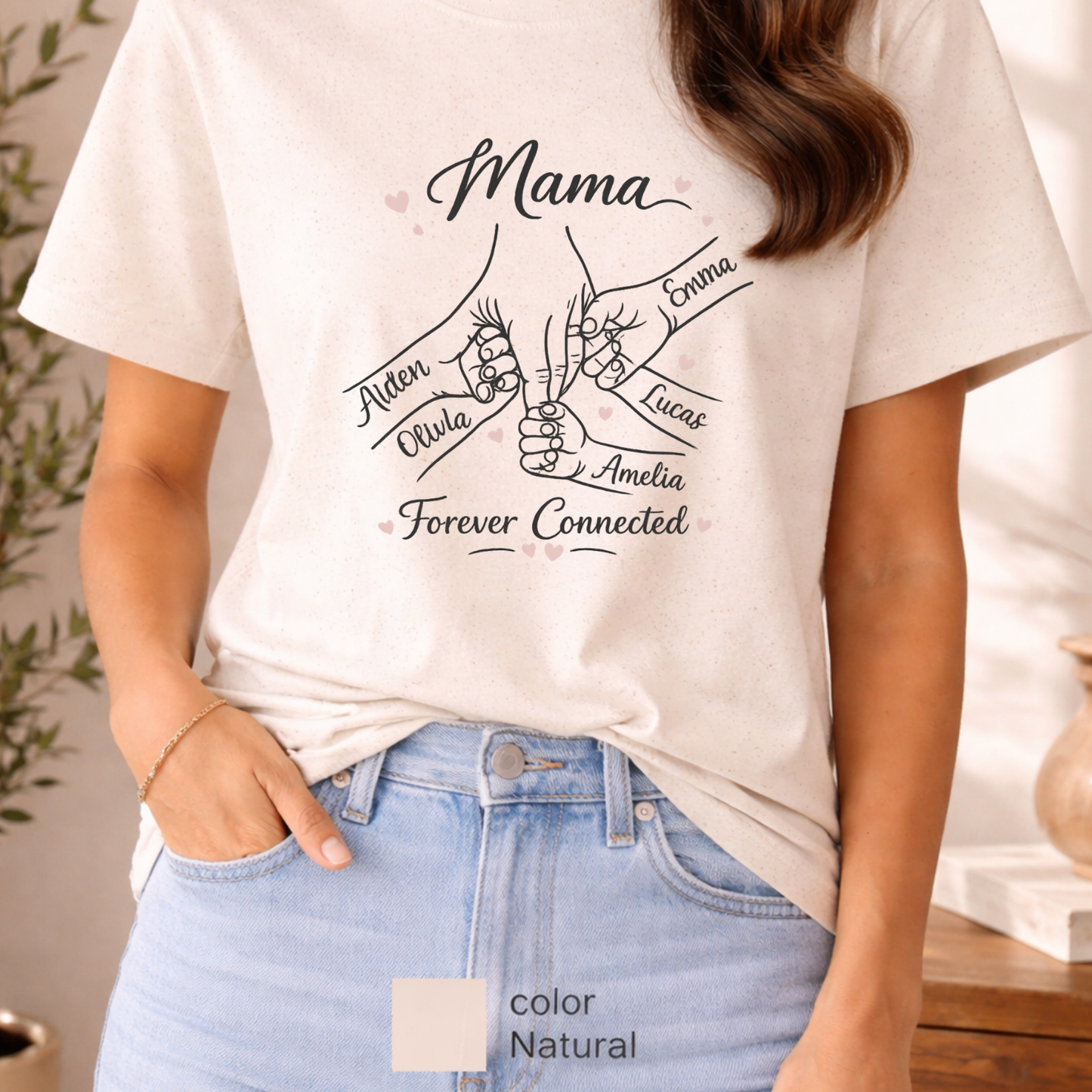 Custom Mom Shirt 1-5 names and wordings, Personalized Mom hand shirt, Family tee. mom gift, Mom birthdays, Grandma gifts, Mother's Day gift