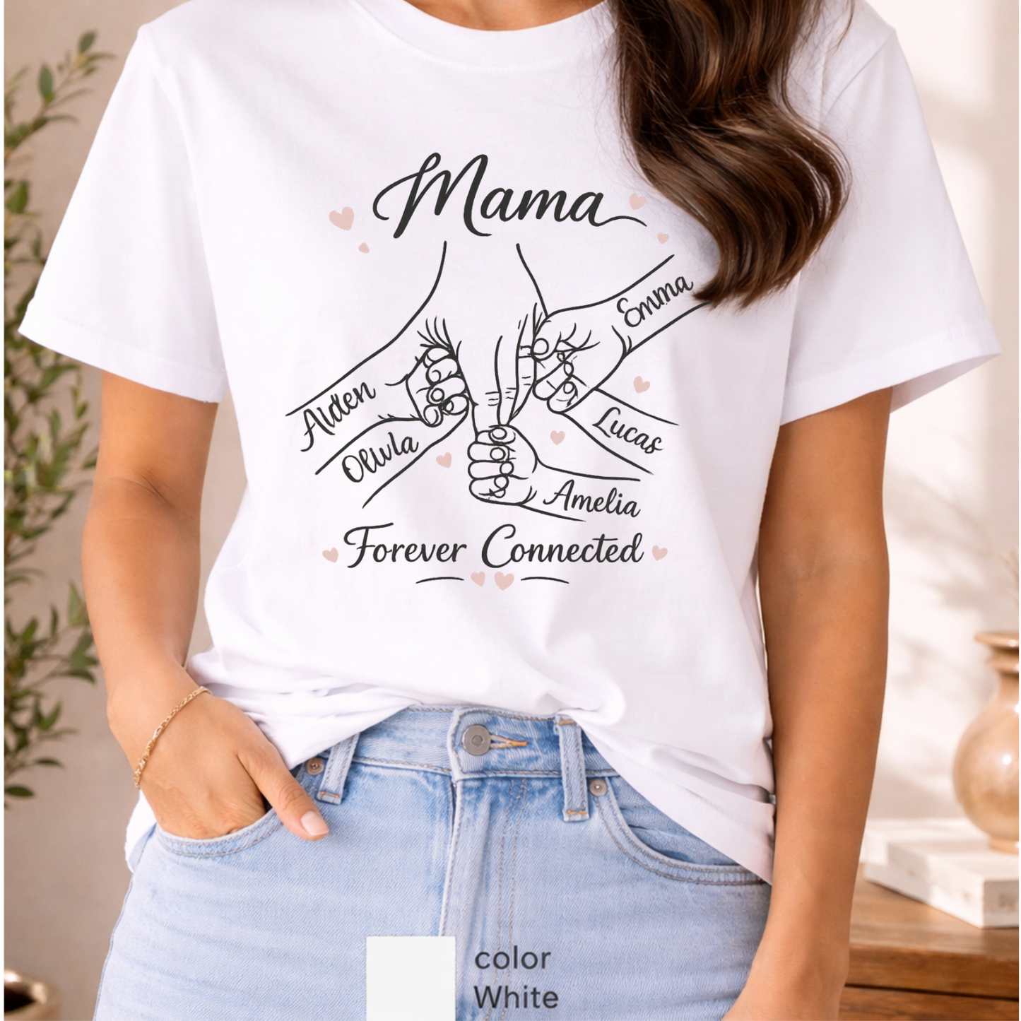 Custom Mom Shirt 1-5 names and wordings, Personalized Mom hand shirt, Family tee. mom gift, Mom birthdays, Grandma gifts, Mother's Day gift